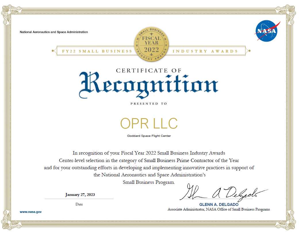 OPR Receives Small Business Industry Award
